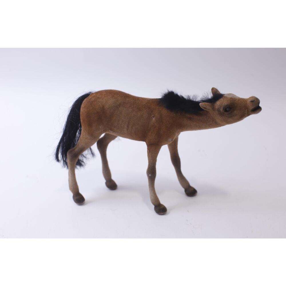 80s Baby Horse Flocked Toy Figure, Brown Body with Black Mane and Tail, Foal,